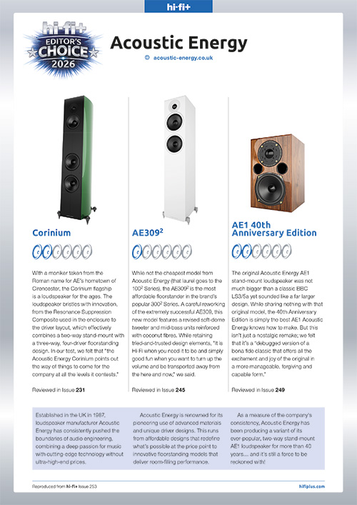 hi-fi+ Editor's Choice Awards for Acoustic Energy